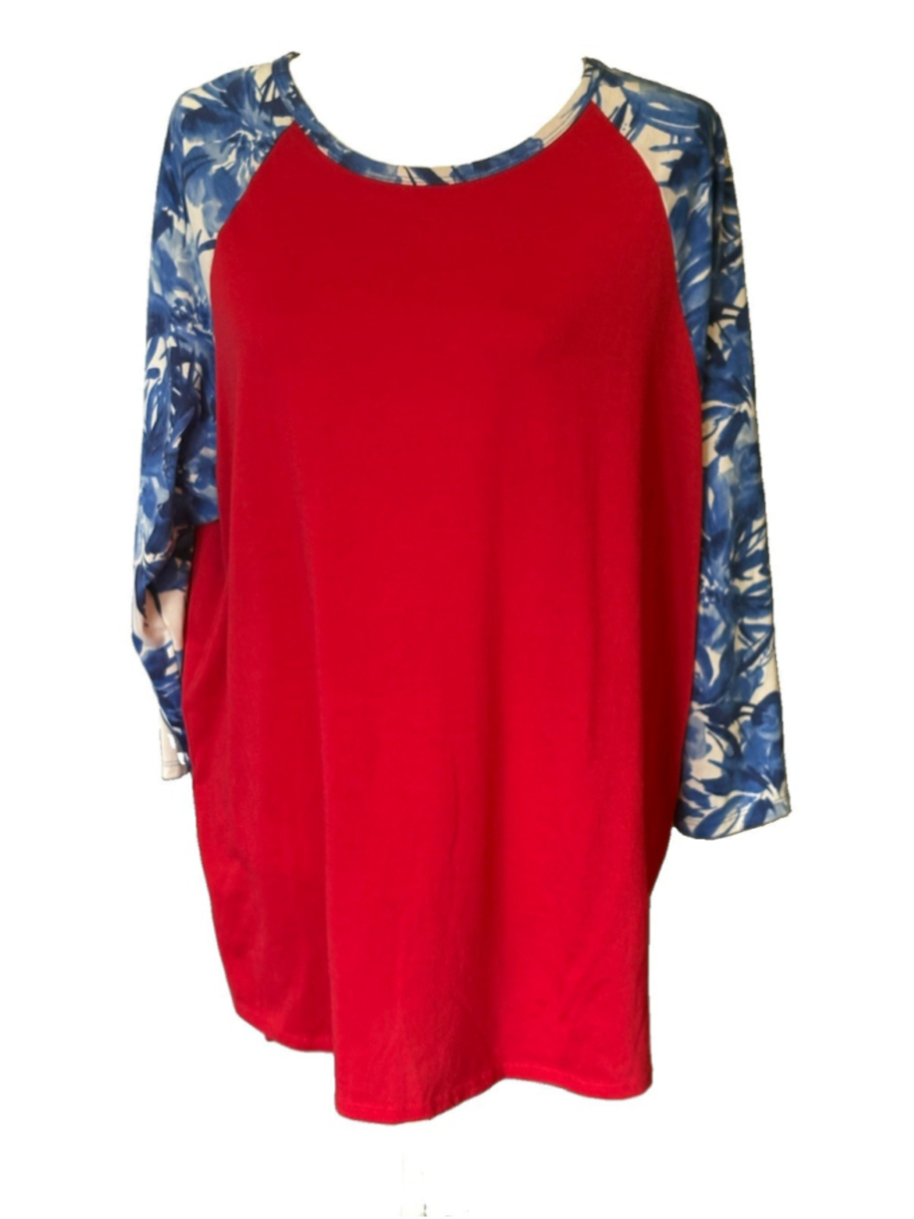 LuLaRoe Randy 3XL Baseball Tee Red Blue Floral Raglan Plus Size T-Shirt Comfy